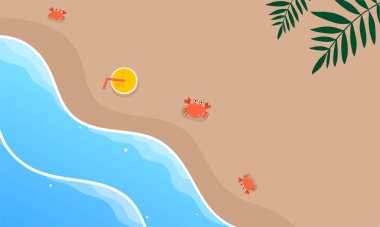 Yaz dönemi arka plan ve yaz titreşimleri için yaz illüstrasyon vektör günü, tropikal plaj arka planı