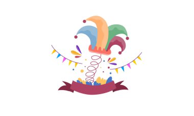 Eğlenceli ve eğlenceli bir 1 Nisan şakaları, komik ifadeler, palyaço unsurları ve mizahi ikonlar içeren bir tasarım.