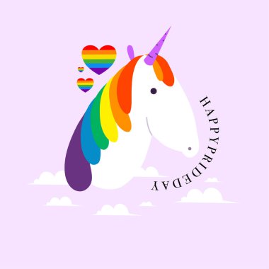  LGBTQ unsurları, gurur bayrakları, cinsiyet sembolleri, aşk simgeleri ve çeşitliliği, eşitliği ve ifade özgürlüğünü kutlayan renkli çizimler