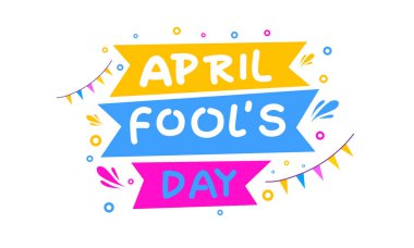 Eğlenceli ve eğlenceli bir 1 Nisan şakaları, komik ifadeler, palyaço unsurları ve mizahi ikonlar içeren bir tasarım.