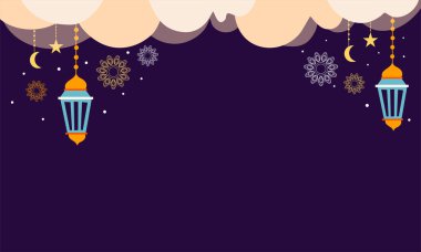 Ramazan Kareem Bayram- Al Fitr poster şablonu süs harfleri ve cami vektör arkaplan desenli