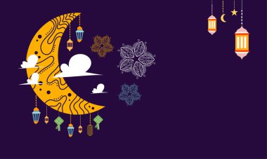 Ramazan Kareem Bayram- Al Fitr poster şablonu süs harfleri ve cami vektör arkaplan desenli