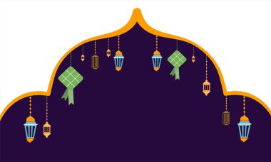 Ramazan Kareem Bayram- Al Fitr poster şablonu süs harfleri ve cami vektör arkaplan desenli