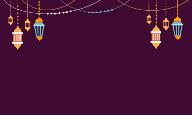 Ramazan Kareem Bayram- Al Fitr poster şablonu süs harfleri ve cami vektör arkaplan desenli