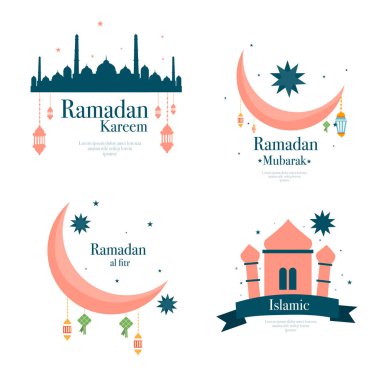 ramadan kareem eid-al fitr poster template with ornament lettern and mosque vector background design