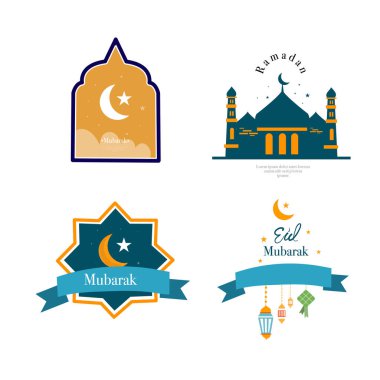 ramadan kareem eid-al fitr poster template with ornament lettern and mosque vector background design