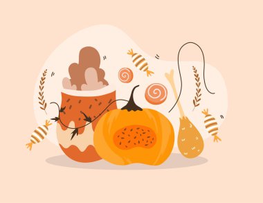 Düz tasarım kaynakları ve geçmişi olan Şükran Günü konsepti