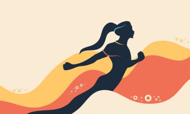 Atletizm Günü için hareketli koşucu ve atletlerin siluetlerinin yer aldığı enerjik bir arka plan tasarımı