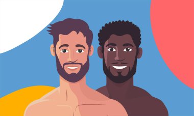 Romantik eşcinsel çift sevgi ve sevgi gösteriyor. LGBT gurur ayı, eşitlik ve eşcinsellik ilişkilerini sıcaklık ve şefkat ile kutlamak için mükemmel.