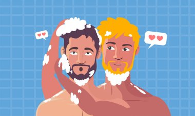 Romantik eşcinsel çift sevgi ve sevgi gösteriyor. LGBT gurur ayı, eşitlik ve eşcinsellik ilişkilerini sıcaklık ve şefkat ile kutlamak için mükemmel.