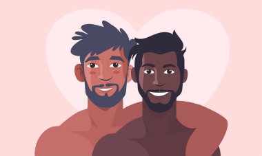 Romantik eşcinsel çift sevgi ve sevgi gösteriyor. LGBT gurur ayı, eşitlik ve eşcinsellik ilişkilerini sıcaklık ve şefkat ile kutlamak için mükemmel.