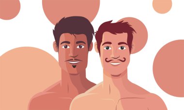 Romantik eşcinsel çift sevgi ve sevgi gösteriyor. LGBT gurur ayı, eşitlik ve eşcinsellik ilişkilerini sıcaklık ve şefkat ile kutlamak için mükemmel.