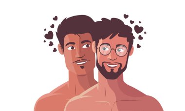 Romantik eşcinsel çift sevgi ve sevgi gösteriyor. LGBT gurur ayı, eşitlik ve eşcinsellik ilişkilerini sıcaklık ve şefkat ile kutlamak için mükemmel.