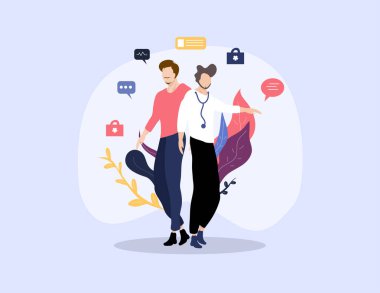 Doktor ve hemşireler için çizim vektör tasarımı 