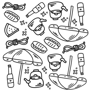 piknik ve kamp çizgisi çizgisi vektörü