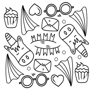 Komik çocuklar tek boynuzlu at demet vektör tasarımı 