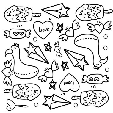 Komik çocuklar tek boynuzlu at demet vektör tasarımı 