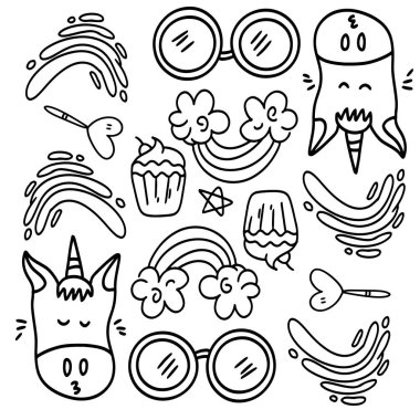 Komik çocuklar tek boynuzlu at demet vektör tasarımı 