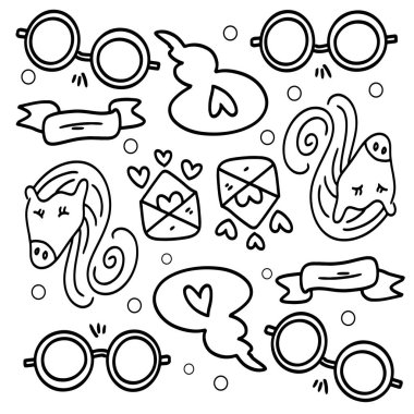 Komik çocuklar tek boynuzlu at demet vektör tasarımı 