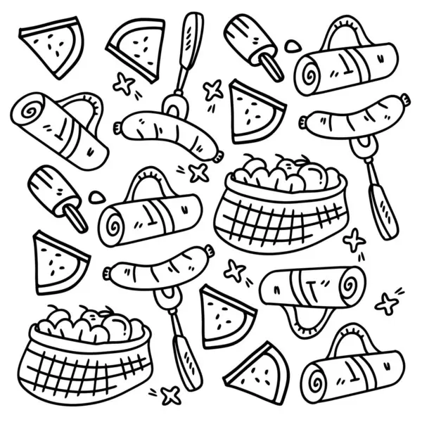 piknik ve kamp çizgisi çizgisi vektörü