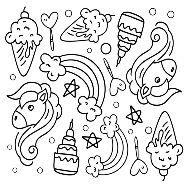 Komik çocuklar tek boynuzlu at demet vektör tasarımı 