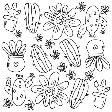 Kaktüs bitkileri karalama çizgisi biçimi ile ayarlandı