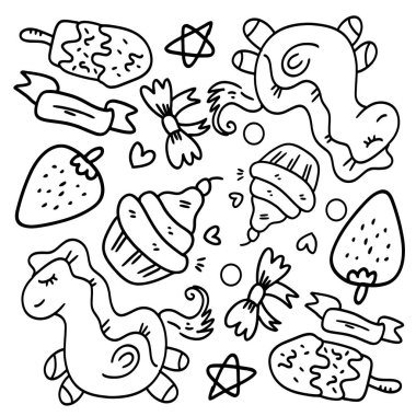 Komik çocuklar tek boynuzlu at demet vektör tasarımı 