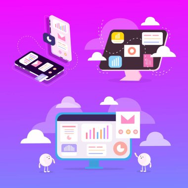 Bilgisayar ve infografik vektör tasarımı ile iş