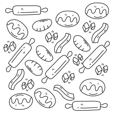 Çizgi biçimi vektör tasarımlı yiyecek ve içecek simgeleri 