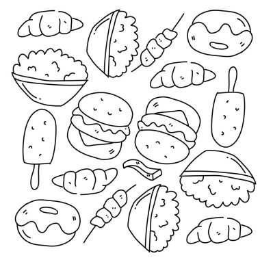 Çizgi biçimi vektör tasarımlı yiyecek ve içecek simgeleri 