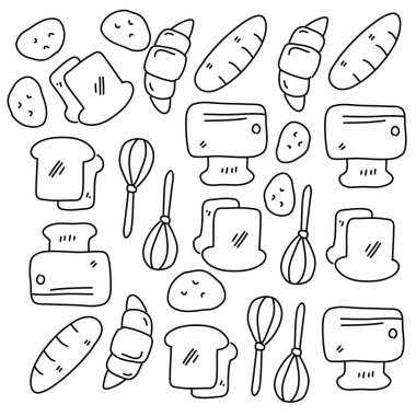 Çizgi biçimi vektör tasarımlı yiyecek ve içecek simgeleri 