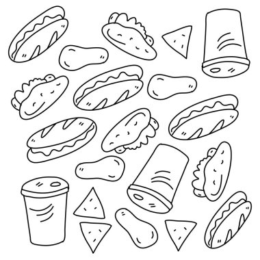 Çizgi biçimi vektör tasarımlı yiyecek ve içecek simgeleri 