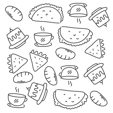 Çizgi biçimi vektör tasarımlı yiyecek ve içecek simgeleri 
