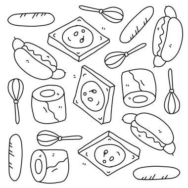 Çizgi biçimi vektör tasarımlı yiyecek ve içecek simgeleri 