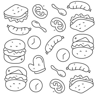 Çizgi biçimi vektör tasarımlı yiyecek ve içecek simgeleri 