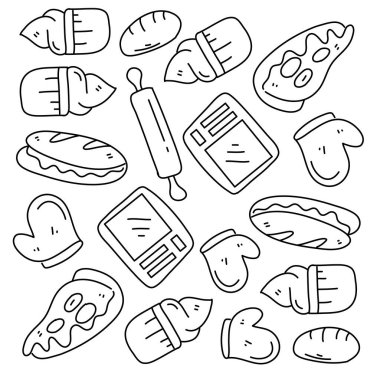 Çizgi biçimi vektör tasarımlı yiyecek ve içecek simgeleri 