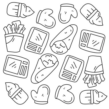 Çizgi biçimi vektör tasarımlı yiyecek ve içecek simgeleri 