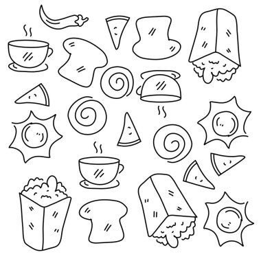 Çizgi biçimi vektör tasarımlı yiyecek ve içecek simgeleri 