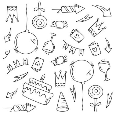 Satır biçimi vektör tasarımlı doğum günü partisi simgeleri 