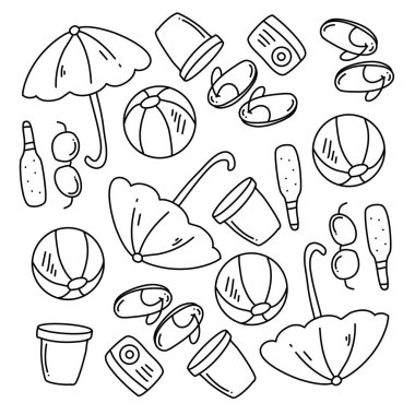 summer icons doodle set vector design
