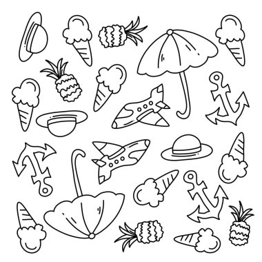 summer icons doodle set vector design