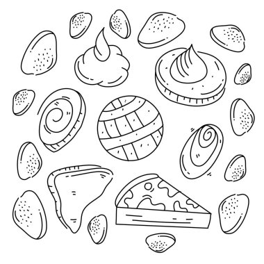 Pastane ekmeği ve kek karalama sanatı yiyecek ve içecek kaynakları için sıra tarzı bir paket. 