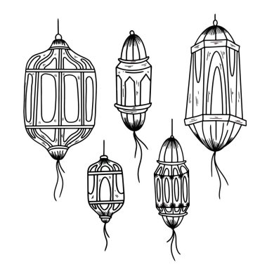 Ramazan ve Ramazan al fitr doodle sanat paketi kümesi vektörü