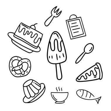 yemek ve içecek vektör demeti dodle biçimi ile ayarlandı