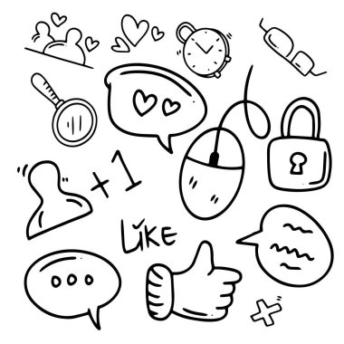 Karalama çizgisi biçimi vektörü ile sosyal ortam simgeleri belirlendi