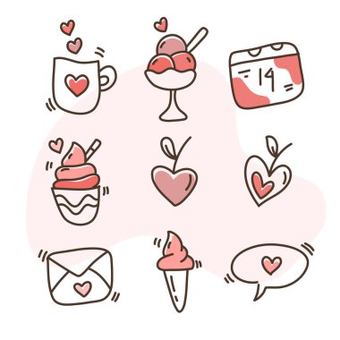 Sevgililer Günü Etiketi Doodle Sanat Paketi Seti