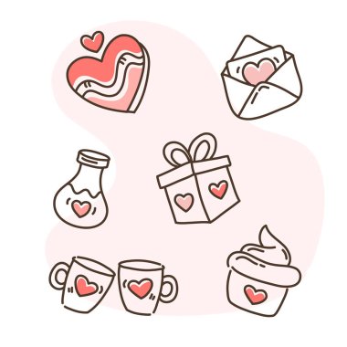 Sevgililer Günü Etiketi Doodle Sanat Paketi Seti