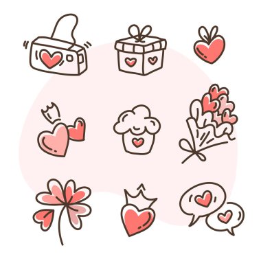 Sevgililer Günü Etiketi Doodle Sanat Paketi Seti