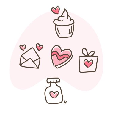 Sevgililer Günü Etiketi Doodle Sanat Paketi Seti