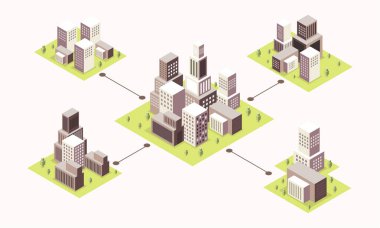 Modern bir binanın izometrik çizimi, mimari yapı, pencereler ve kentsel öğelerin sergilenmesi. Şehir planlaması için mükemmel.